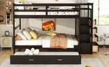 Full Over Full Bunk Bed with Twin Size Trundle and Staircase, Espresso - Home Elegance USA