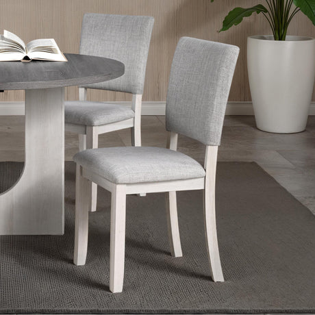 Contemporary Style 5pc Dining Set Kitchen Dinette Gray Upholstered Fabric Chairs Round Table Pedestal Base Table 4x Side Chairs Dining Room - sold by Home Elegance USA