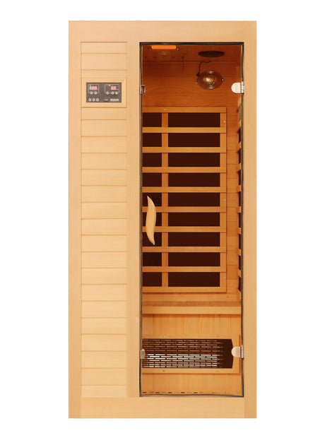 Hemlock Wood Low EMF FAR Infrared Sauna For Home with LED Control Panel and Tempered Glass Door - sold by Home Elegance USA