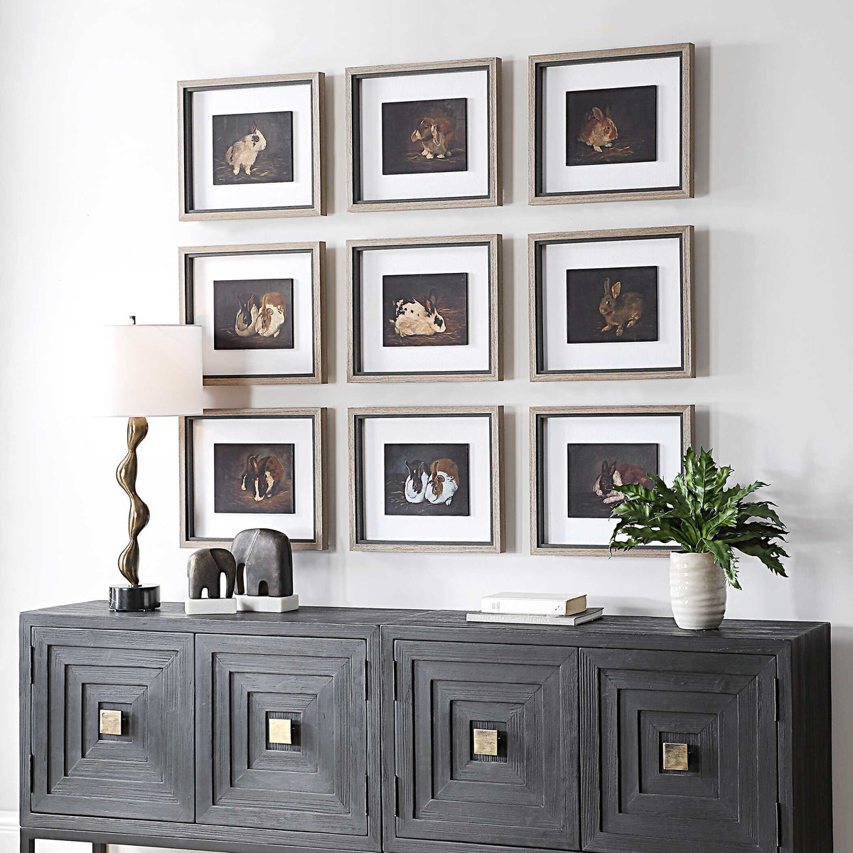 Resting Bunny Framed Prints (Set of 9) - Dark Brown by Uttermost - View 3