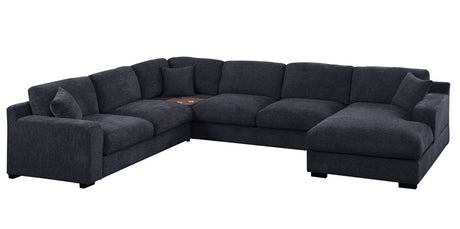 Chiara 128'W Charcoal Chenille Fabric Corner Sectional Sofa with Right-Facing Chaise, Cupholders, and Charging Ports - sold by Home Elegance USA