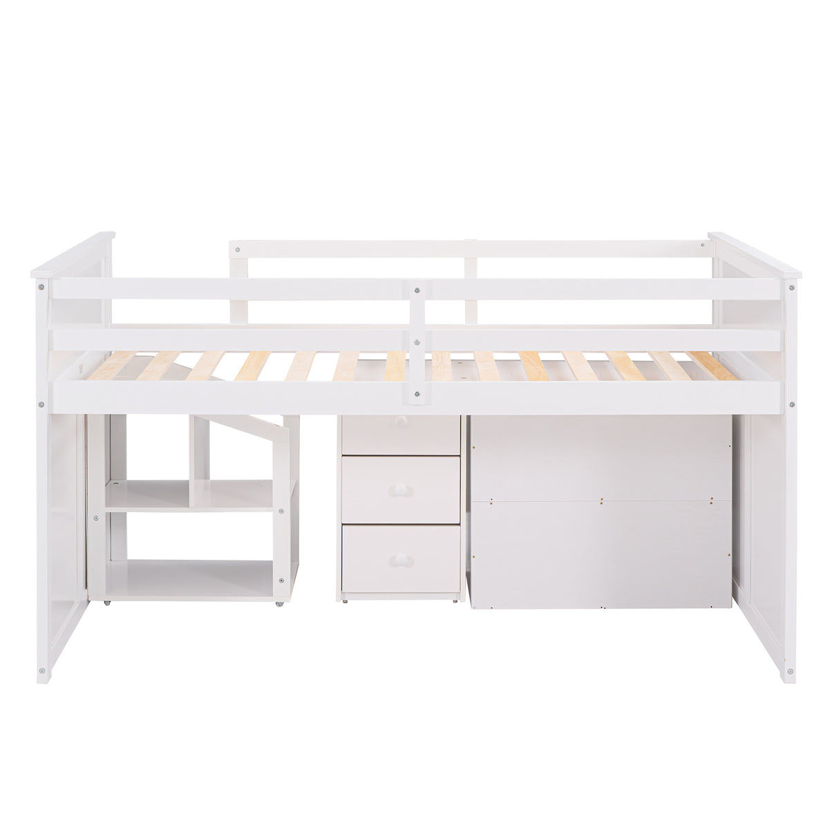 Loft Bed Low Study Twin Size Loft Bed With Storage Steps and Portable,Desk,White(OLD SKU: LT000101AAK) - Home Elegance USA