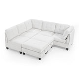 L shape Modular Sectional Sofa,DIY Combination,includes Three Single Chair ,Two Corner and Two Ottoman,Ivory Chenille - Home Elegance USA