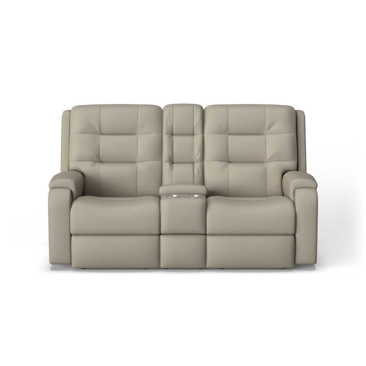 Arlo Transitional Leather Power Reclining Loveseat, Console & Power Headrests | Flexsteel
