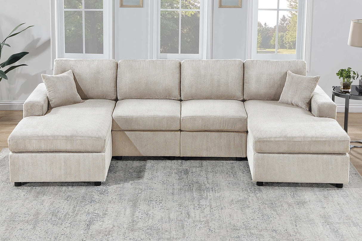 Modern Design Sectional Set 3pc Armless Loveseat Two Matching Pillow Right Arm And Left Arm Chaise Ivory Finish Primary Living Room