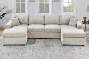 Modern Design Sectional Set 3pc Armless Loveseat Two Matching Pillow Right Arm And Left Arm Chaise Ivory Finish Primary Living Room