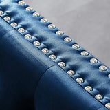 59.4 Inch Wide Blue Velvet Sofa with Jeweled buttons,Square Arm ,2 Pillows - W1117S00009 - image - 7