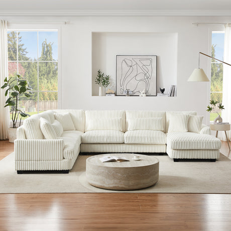 Modern Oversized U-shaped Sectional Sofa with Chaise Lounge in Beige Corduroy, 129' - sold by Home Elegance USA