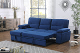 Kipling Blue Velvet Fabric Reversible Sleeper Sectional Sofa Chaise - Home Elegance USA