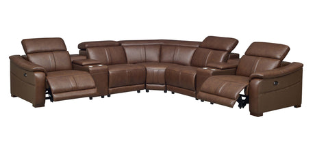 Leather Match Modular Sectional with Recliner Seat and Adjustable Headrest and Storage Console with Cup Holders - sold by Home Elegance USA