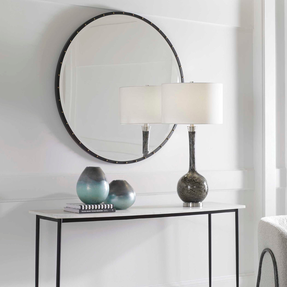Benedo Round Mirror - Black by Uttermost - View 9