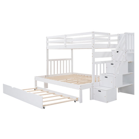 Twin over Full Bunk Bed with Twin Size Trundle (White)(OLD SKU :LT000025AAK) - sold by Home Elegance USA