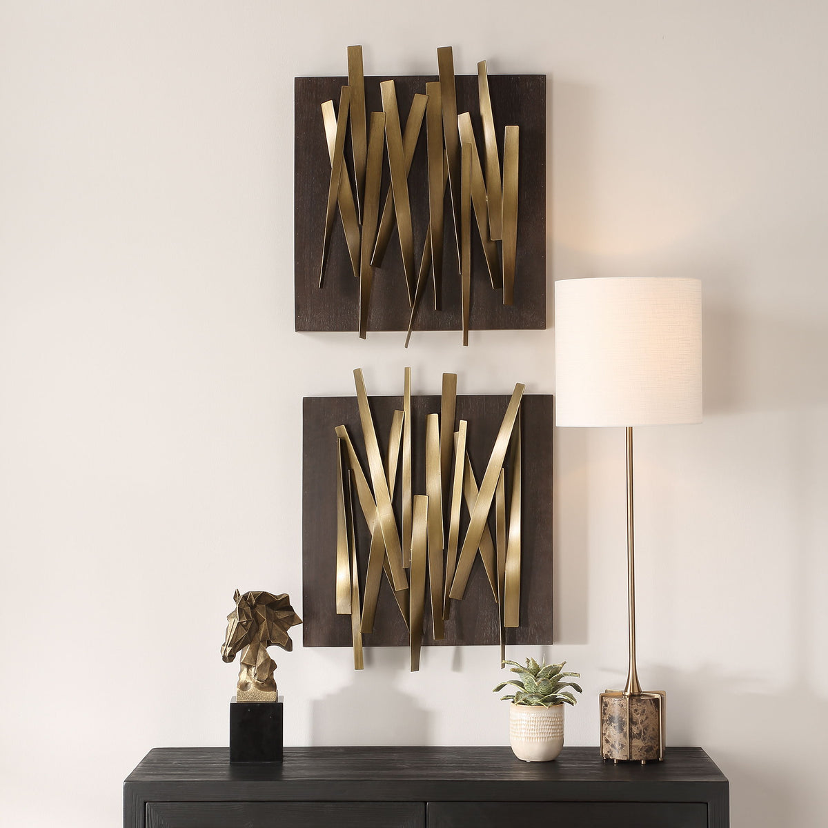 Crosshatch Metal Wall Decor (Set of 2) - Dark Brown / Bronze by Uttermost - View 2