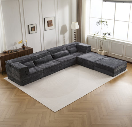 Compression Mahjong Sofa,Convertible Floor Sofa Bed,DIY Boneless Modular Sectional Sofa,No Assembly Required,Circle fleece fabric,Oversized 4 Seater with 2 Ottoman,Dark-grey - sold by Home Elegance USA