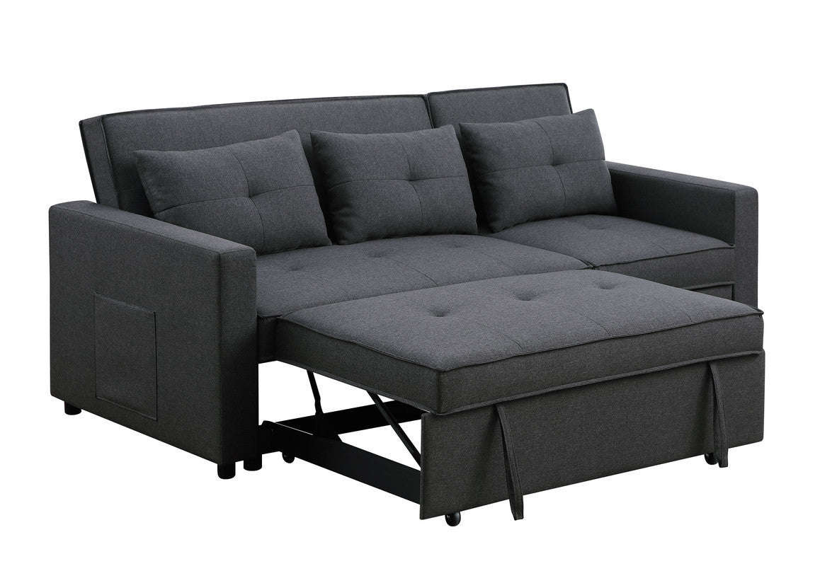 Zoey Dark Gray Linen Convertible Sleeper Sofa with Side Pocket - Home Elegance USA