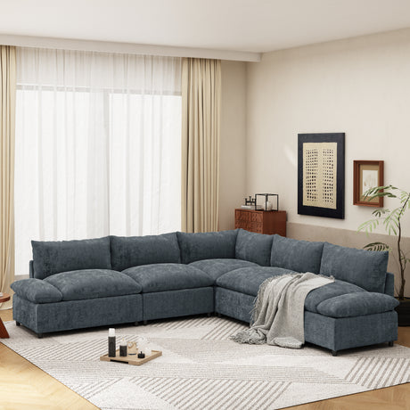 115.5' Modular Deep Gray Sectional Sofa with Durable Polyester Upholstery, Plush Cushions, Hidden Storage Compartments, and Versatile Design for Living Room, Lounge, or Office' - sold by Home Elegance USA