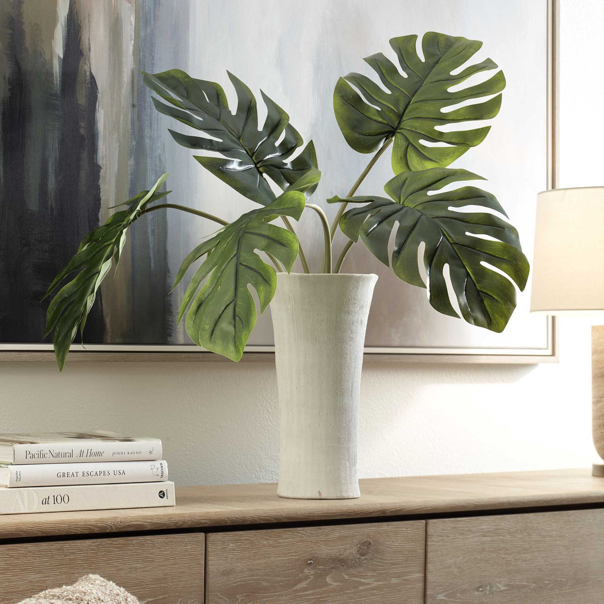 Muse Monstera Vase Centerpiece - Green / White by Uttermost - View 3