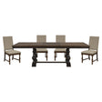 Traditional 5pc Dining Set Table with Extension Leaf and 4 Side Chairs Beige Fabric Upholstered Nailhead Trim Brown Classic Dining Room Furniture - sold by Home Elegance USA