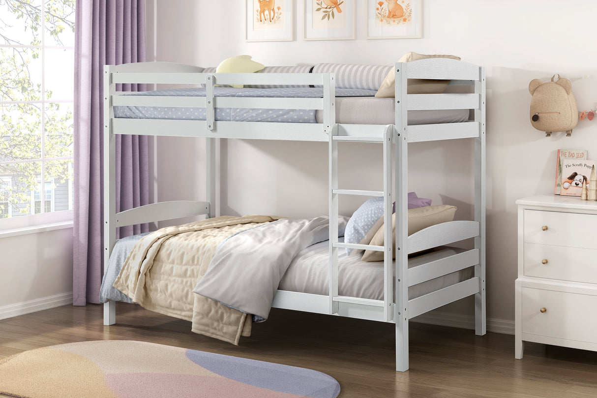 Twin over Twin Bunk Bed with Guard Rails 1pc Sturdy Wood Frame White Finish Youth Bedroom Furniture - sold by Home Elegance USA
