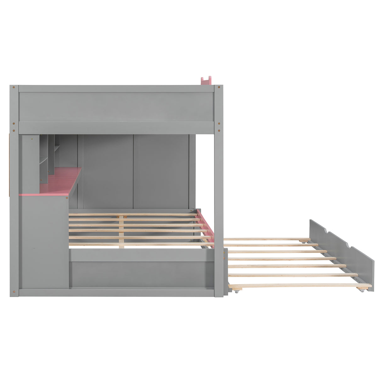 Full Over Full Bunk Bed with Twin Size Trundle and Staircase, Shelves, LED,Gray - sold by Home Elegance USA
