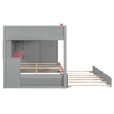 Full Over Full Bunk Bed with Twin Size Trundle and Staircase, Shelves, LED,Gray - sold by Home Elegance USA