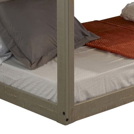 Rustic Grey Twin Over Twin Bunk Bed with Built-in Ladder - sold by Home Elegance USA