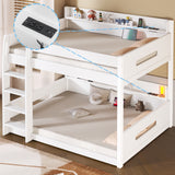 Queen over Queen Bunk Bed with Storage Shelves and USB Ports, White