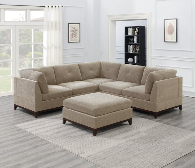 Camel Chenille Fabric Modular Sectional 6pc Set Living Room Furniture Corner Sectional Couch 3x Corner Wedge 2x Armless Chairs and 1x Ottoman Tufted Back | Home Elegance USA