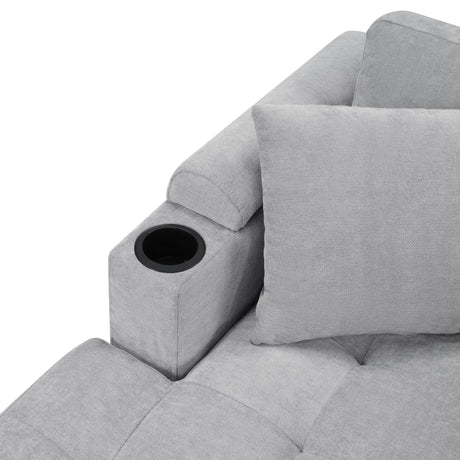 Modern U-shaped Sectional Sofa 115.7' Corner Living Room Couch with Built-in Cup Holders, Storage, USB Ports in Light Grey Chenille Fabric - sold by Home Elegance USA