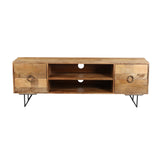 63 Inch Mango Wood TV Cabinet with Spacious Storage, Natural Brown and Black Home Elegance USA