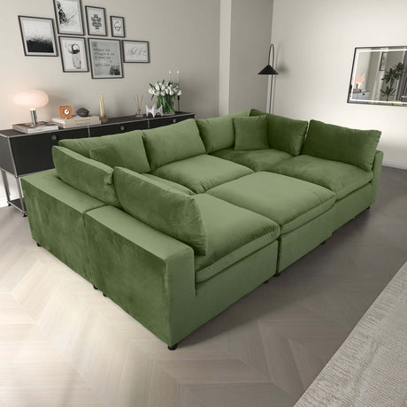 Hayward Olive Green Velvet Modular Sectional Sofa with Foam Cushions and Solid Frame - sold by Home Elegance USA