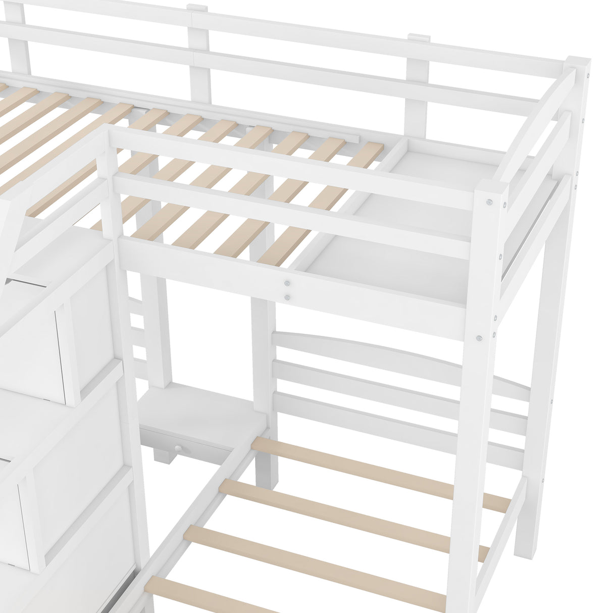 Twin over Twin & Twin Bunk Bed with Built-in Staircase and Storage Drawer,White - sold by Home Elegance USA