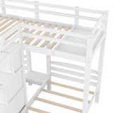 Twin over Twin & Twin Bunk Bed with Built-in Staircase and Storage Drawer,White - sold by Home Elegance USA