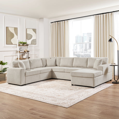 Oversized Sectional Sofa 115.3' U-Shaped Sofa with Chaise Lounge and Three Soft Throw Pillows, Light Gray Corduroy, 115.3' x 90.5' - sold by Home Elegance USA
