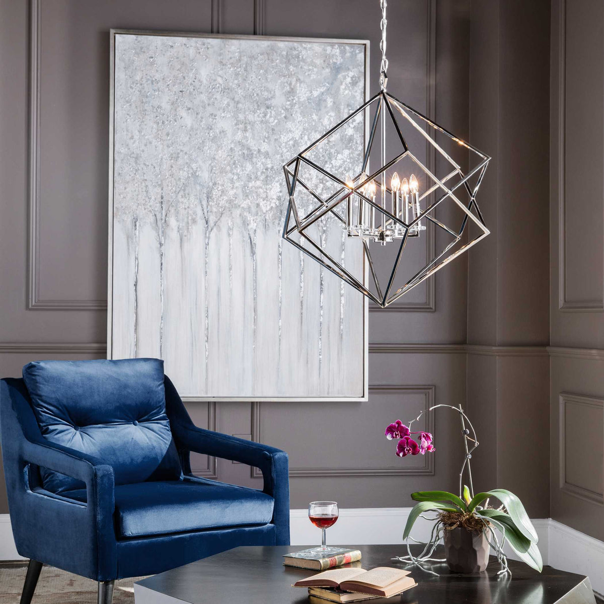 Euclid 6 Light Cube Pendant Nickel - Silver by Uttermost - View 2