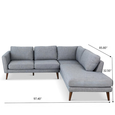 Benson Mid-Century Modern Grey Fabric Sectional Sofa with Right Facing Chaise and Solid Wood Frame - sold by Home Elegance USA