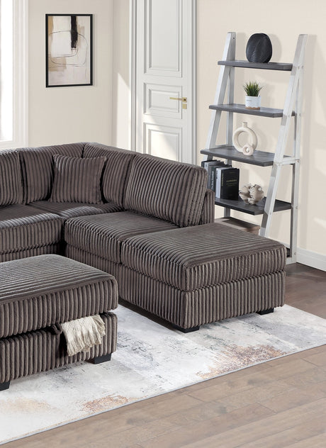 Chocolate Fur-Like Corduroy Sectional Sofa Reversible Chaise Sofa w USB Storage Ottoman Upholstered Couch Pillows 3pc Set Living Room - sold by Home Elegance USA