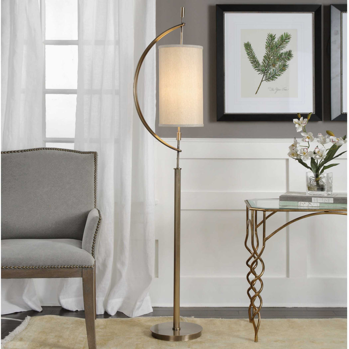 Balaour Floor Lamp Antique Brass - Light Brown / Beige by Uttermost - View 2