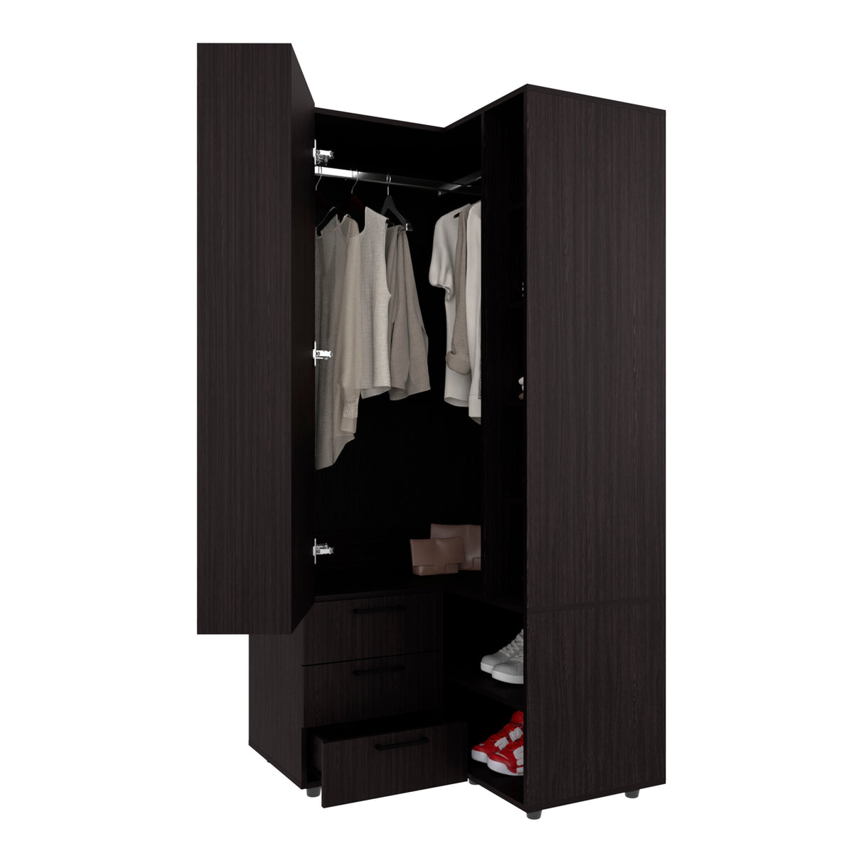 FM FURNITURE Thatcher Armoire- wardrobe, shoe storage, Open Storage and 2 - drawer, Wenge - sold by Home Elegance USA