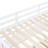 Full-Over-Full Castle Style Bunk Bed with 2 Drawers 3 Shelves and Slide - White - Home Elegance USA