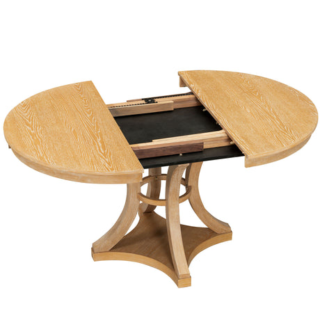 TREXM 5-Piece Retro Functional Dining Table Set Extendable Round Table and 4 Upholstered Chairs for Dining Room and Living Room (Natural) - sold by Home Elegance USA