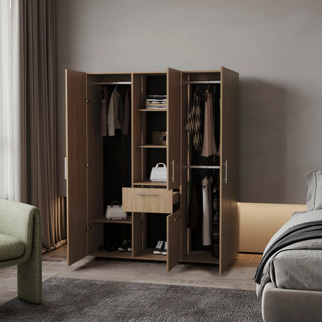 FM FURNITURE Alamo Lake Armoire Multi-storage with one Drawer, Natural Oak - sold by Home Elegance USA