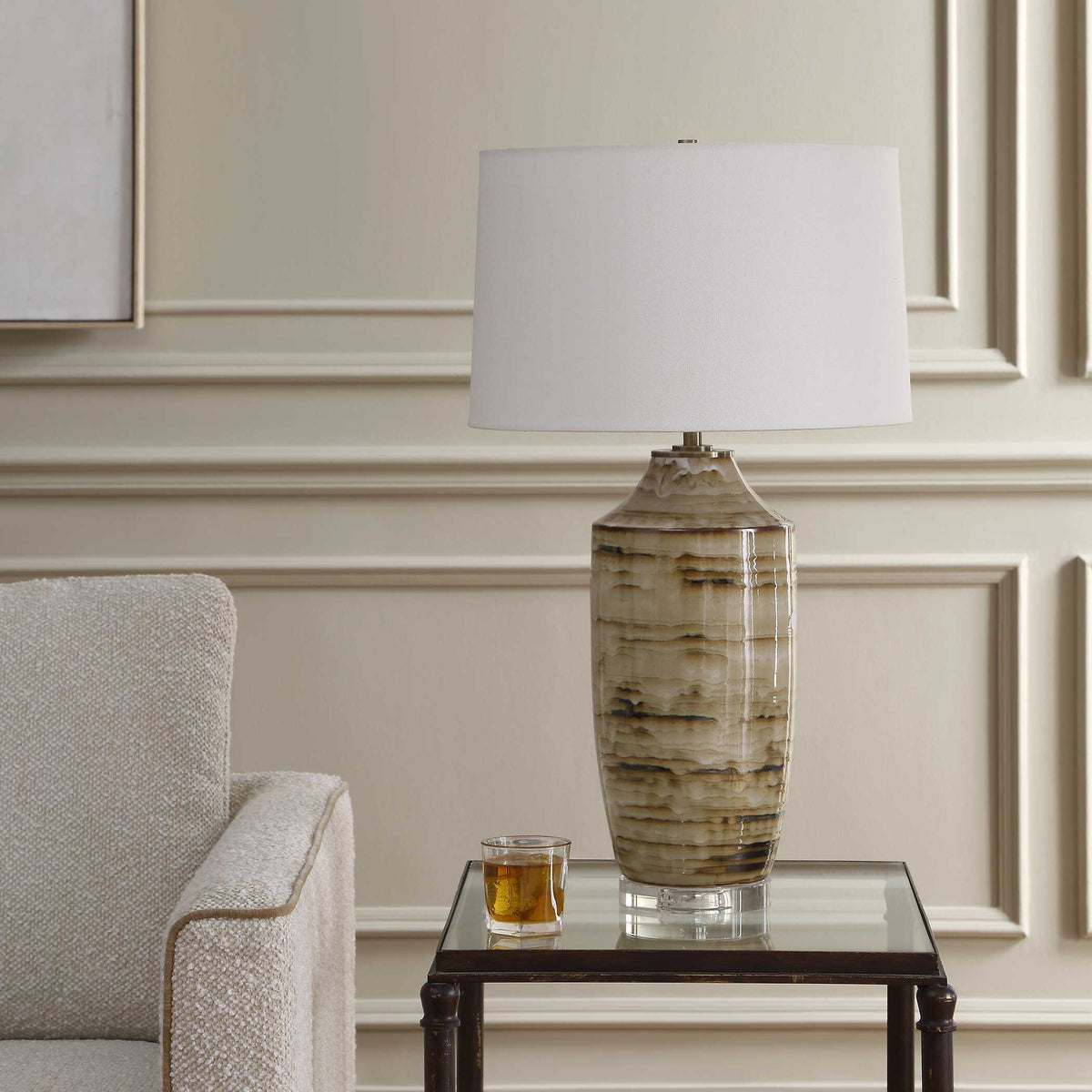 Schneider Glazed Table Lamp - Dark Brown / Beige by Uttermost - View 3