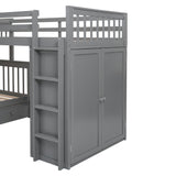 Twin-Twin over Full L-Shaped Bunk Bed With 3 Drawers, Portable Desk and Wardrobe, Gray(OLD SKU:LT100542AAE) - sold by Home Elegance USA