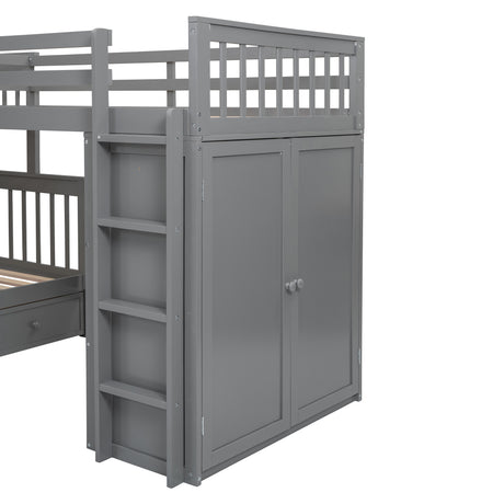 Twin-Twin over Full L-Shaped Bunk Bed With 3 Drawers, Portable Desk and Wardrobe, Gray(OLD SKU:LT100542AAE) - sold by Home Elegance USA