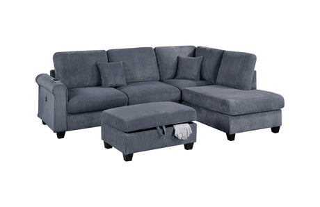 Contemporary Dark Gray 3pc Sectional Set Corduroy Upholstered LAF Sofa RAF Chaise Ottoman L-Sectional Living Room Furniture - sold by Home Elegance USA
