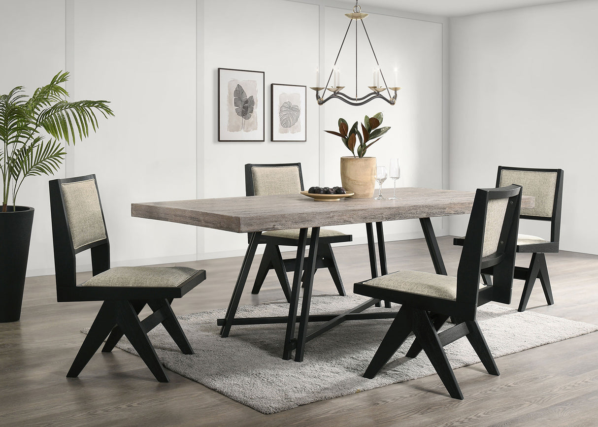 Contemporary 5pc Black Dining Set Rubber wood Table w 4x Side Chairs Rectangle Dining Table