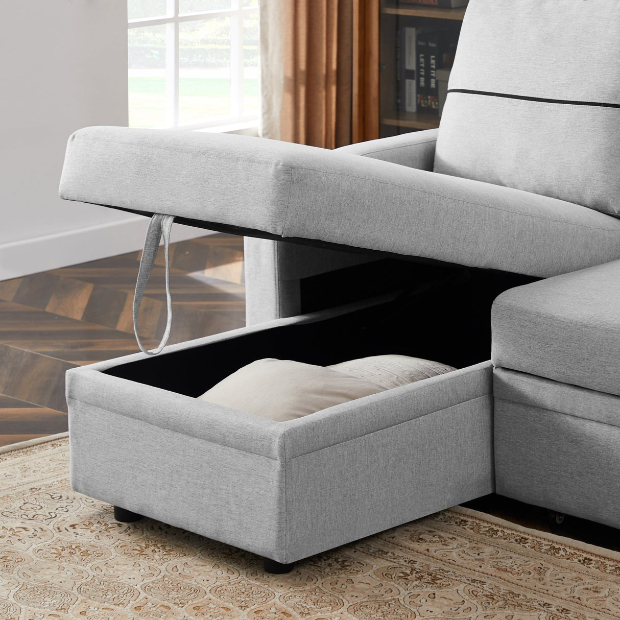 9191 Light gray pull - out storage sofa | Home Elegance USA