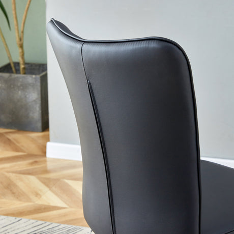 Table and chair set. 64.5 x 35.4 Inch Stylish Black Wood Color Textured Dining Table.Paired with 4 Black PU chairs with a vertical stripe design on the backrest and black metal legs. - sold by Home Elegance USA