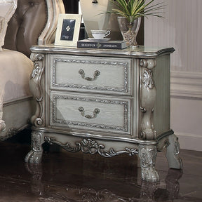 Traditional Elegant Nightstand with 2 Drawers Vintage Bone White Finish Wooden Luxury Bedroom Furniture 1pc Rococo Style